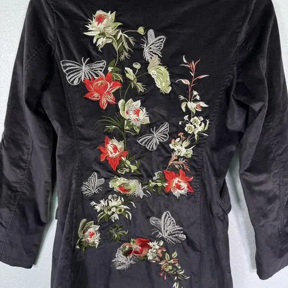 Paparazzi By Biz Coat Womens Small Velvet Embroidered Floral Butterfly Boho - Picture 7 of 12
